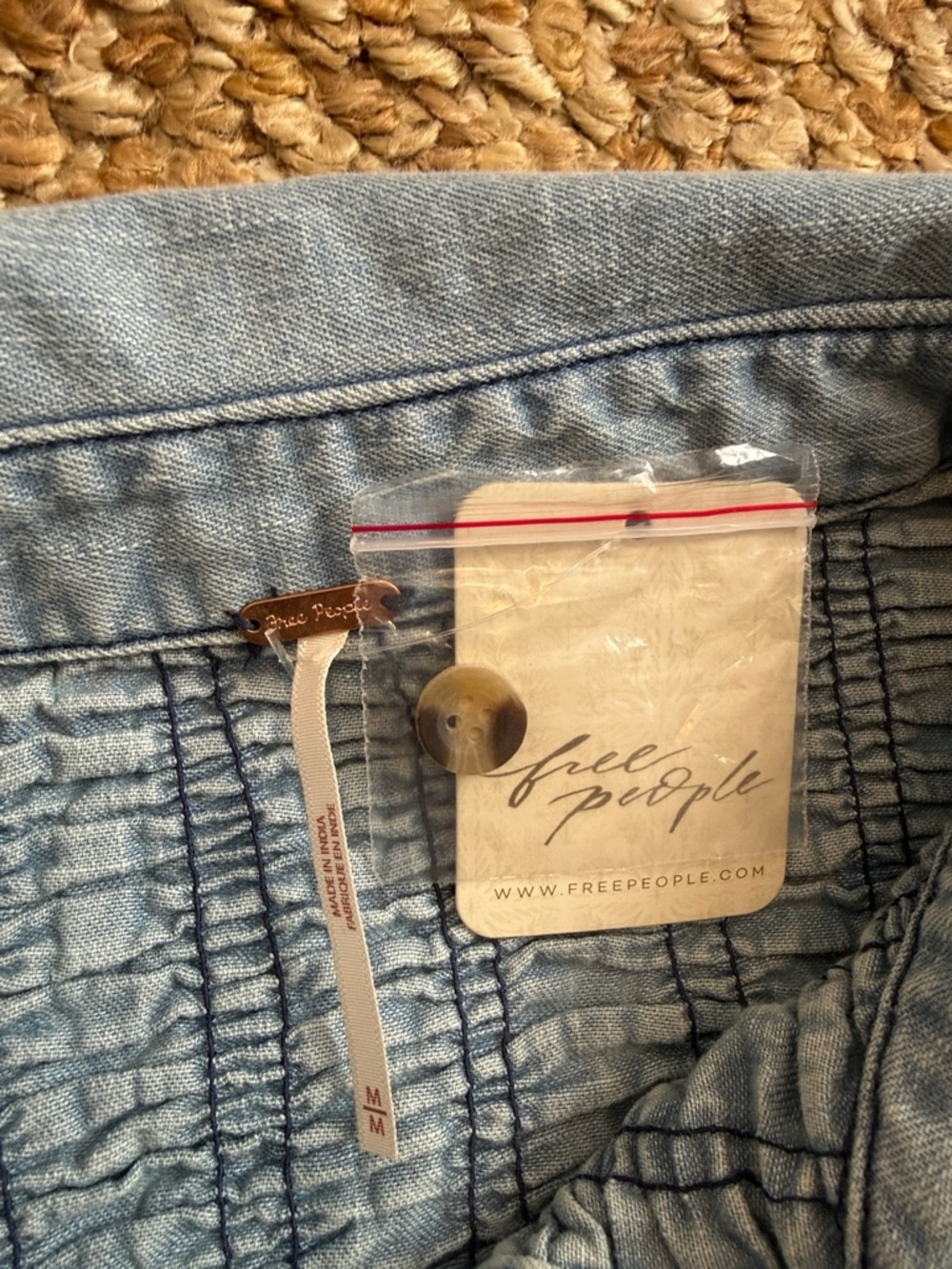 Free People Washed Blue Smocked Denim Mini Dress - Picture 4 of 9